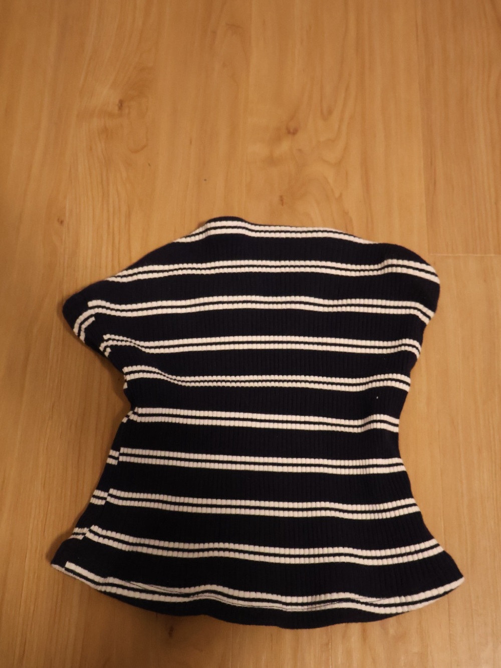 Dotti Navy and White Striped Ribbed Strapless Crop Top
